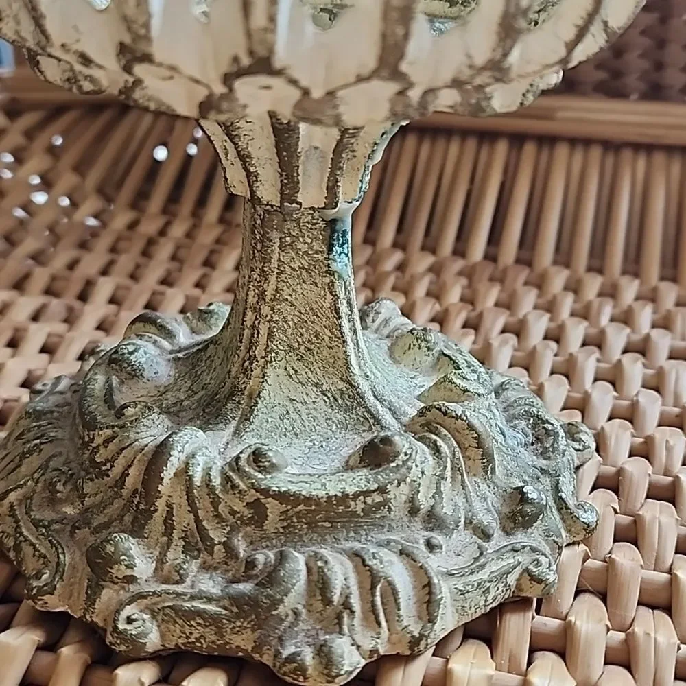 Vintage Distressed Metal Candleholder Cutwork Chalice with Felted Bottom